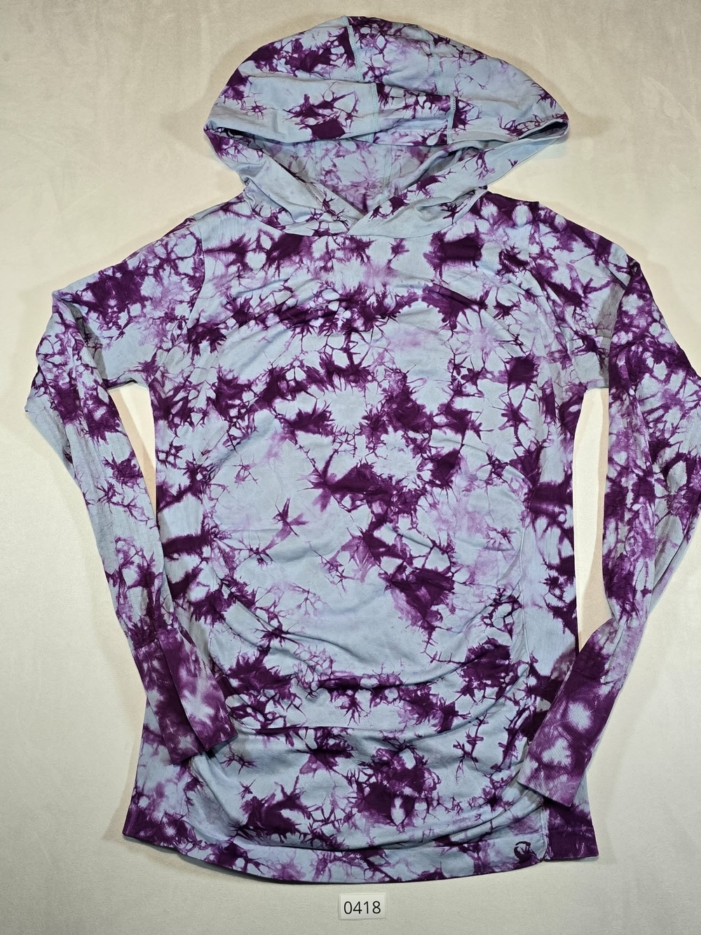Womens CLIMAWEAR Tie-Dye Hooded Long Sleeve Shirt - Purple & Light Blue L/XL